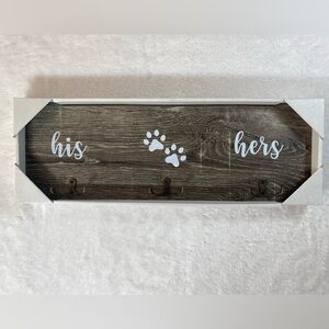 Rustic Wood Wall Hook Rack His Hers Paws Dog Leash Key Holder Entryway Decor